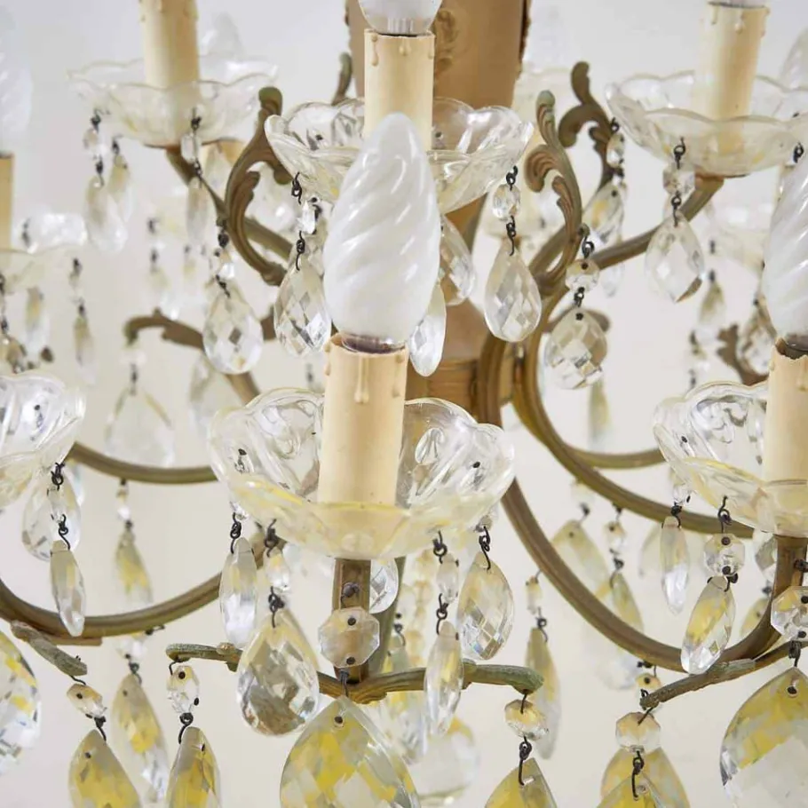 Discount Pamono Vintage Chandelier in Metal and Glass with Drops