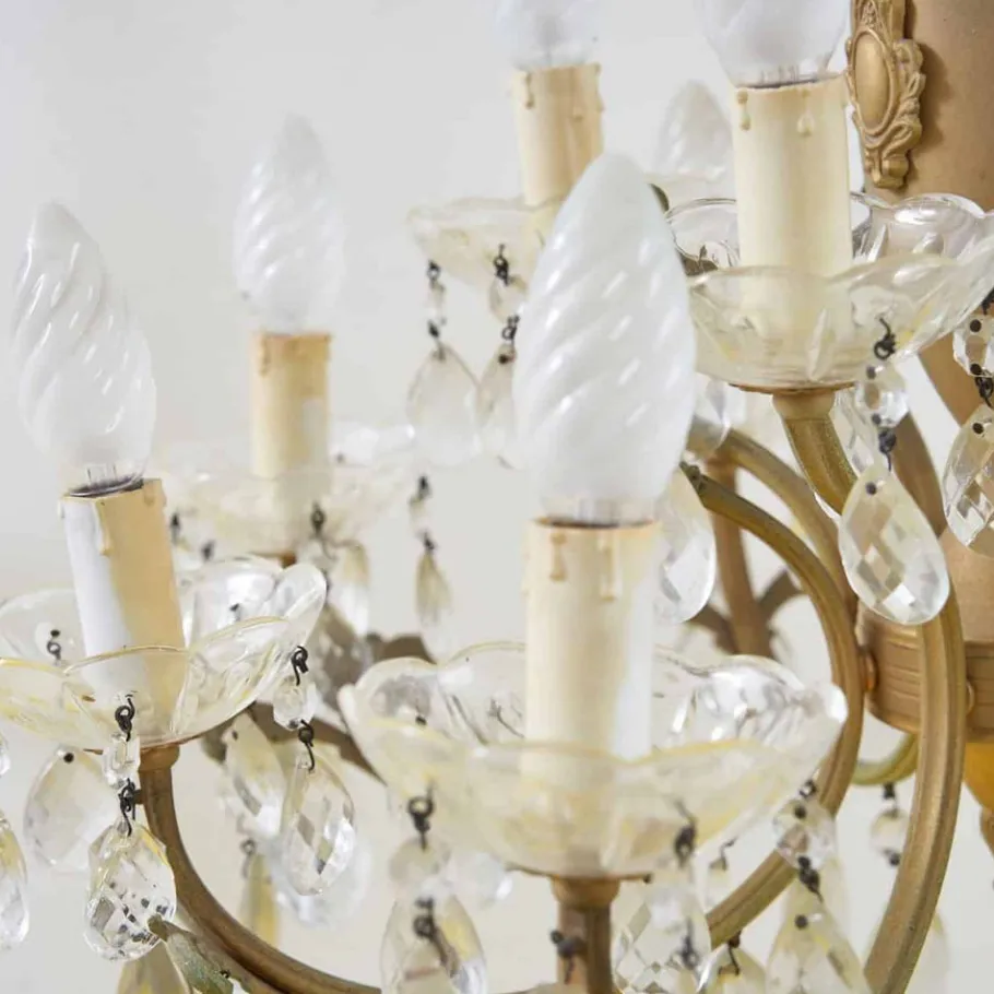 Discount Pamono Vintage Chandelier in Metal and Glass with Drops