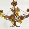 New Pamono Vintage Chandelier with Grapevine Leaves and Murano Glass from Ferro Art, 1970s