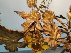 New Pamono Vintage Chandelier with Grapevine Leaves and Murano Glass from Ferro Art, 1970s