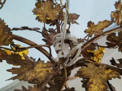 New Pamono Vintage Chandelier with Grapevine Leaves and Murano Glass from Ferro Art, 1970s