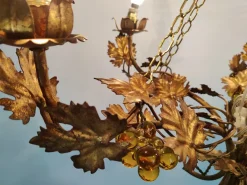 New Pamono Vintage Chandelier with Grapevine Leaves and Murano Glass from Ferro Art, 1970s