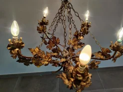 New Pamono Vintage Chandelier with Grapevine Leaves and Murano Glass from Ferro Art, 1970s