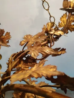 New Pamono Vintage Chandelier with Grapevine Leaves and Murano Glass from Ferro Art, 1970s