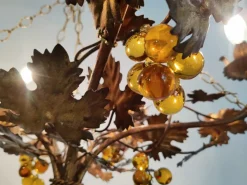 New Pamono Vintage Chandelier with Grapevine Leaves and Murano Glass from Ferro Art, 1970s