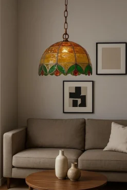 Pamono Vintage Chiseled Iron and Glass Pendant, 1960s