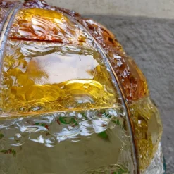 Pamono Vintage Chiseled Iron and Glass Pendant, 1960s