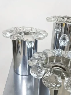 Pamono Vintage Chrome and Glass Flower Wall Sconces, 1970s, Set of 3