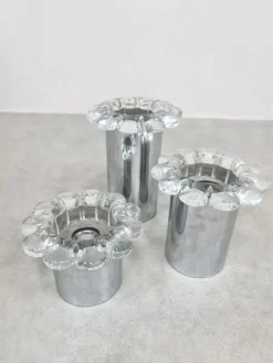 Pamono Vintage Chrome and Glass Flower Wall Sconces, 1970s, Set of 3