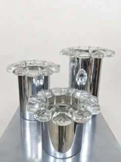 Pamono Vintage Chrome and Glass Flower Wall Sconces, 1970s, Set of 3