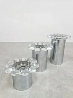 Pamono Vintage Chrome and Glass Flower Wall Sconces, 1970s, Set of 3