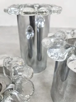 Pamono Vintage Chrome and Glass Flower Wall Sconces, 1970s, Set of 3