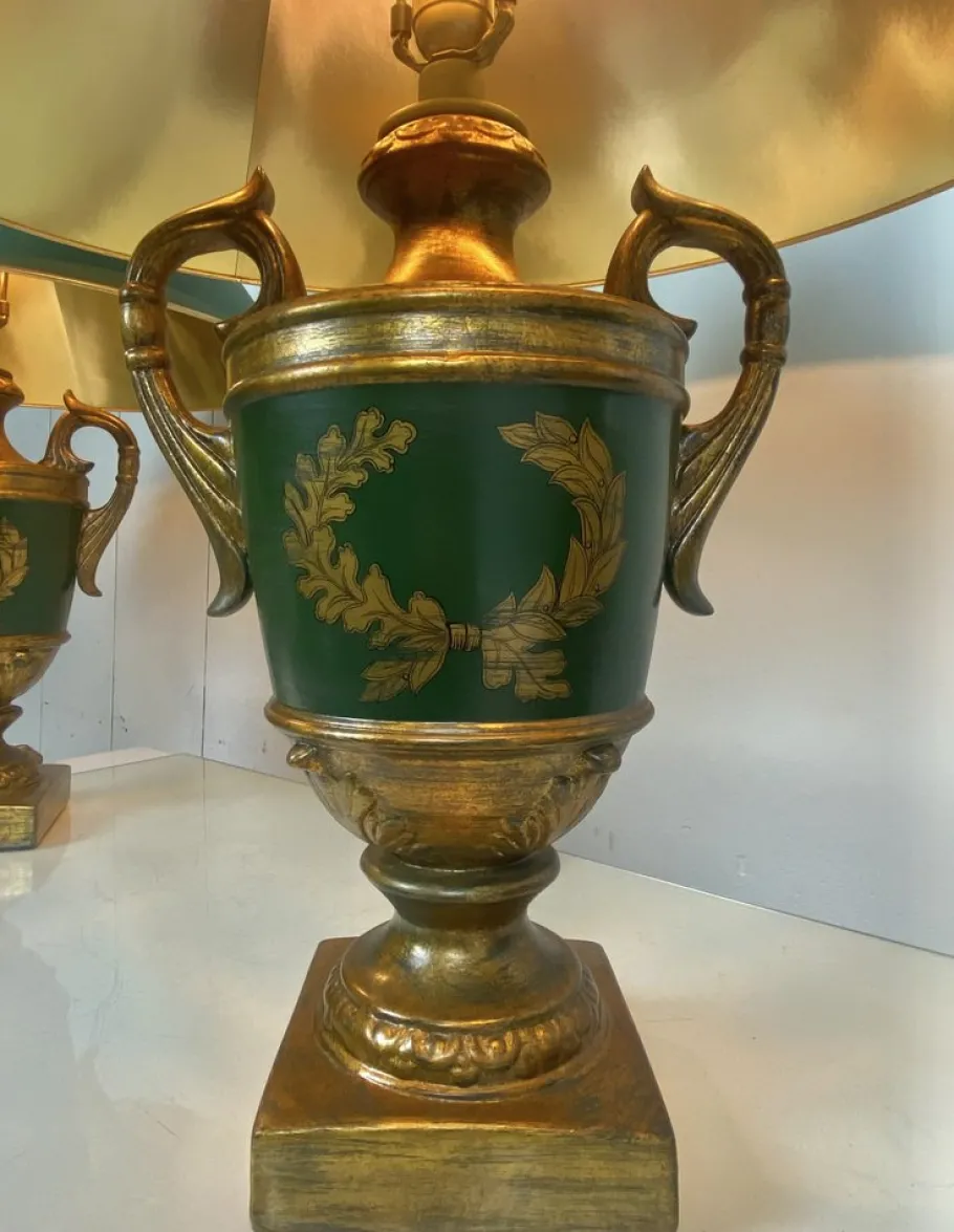 Discount Pamono Vintage Classic Baroque-Style Painted Ceramic Urn Table Lamps, Set of 2