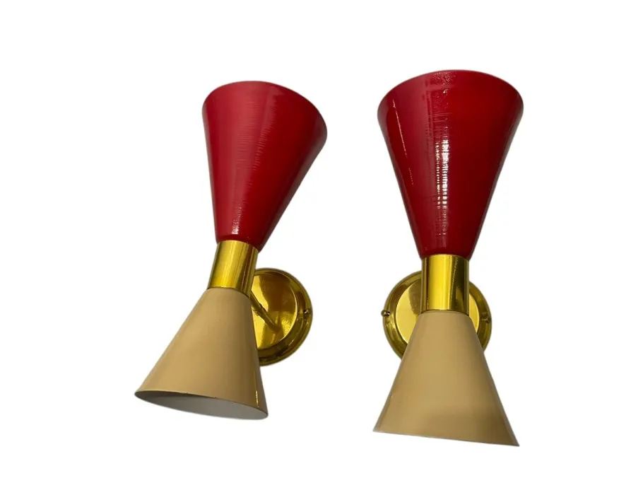 Pamono Vintage Conical Metal Brass Sconces, 1980s, Set of 2