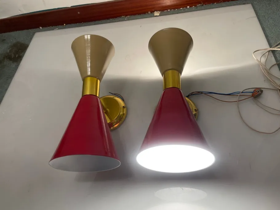 Pamono Vintage Conical Metal Brass Sconces, 1980s, Set of 2