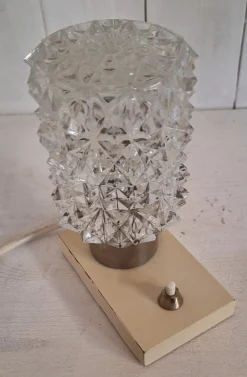 Sale Pamono Vintage Cream Bedside Lamp with Chrome-Plated Metal Fitting and Clear Relief Glass Shade from Hillebrand-Leuchten, 1970s