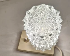 Sale Pamono Vintage Cream Bedside Lamp with Chrome-Plated Metal Fitting and Clear Relief Glass Shade from Hillebrand-Leuchten, 1970s