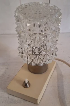 Sale Pamono Vintage Cream Bedside Lamp with Chrome-Plated Metal Fitting and Clear Relief Glass Shade from Hillebrand-Leuchten, 1970s