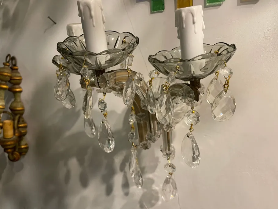 New Pamono Vintage Crystal and Murano Glass Sconces, 1960s, Set of 2