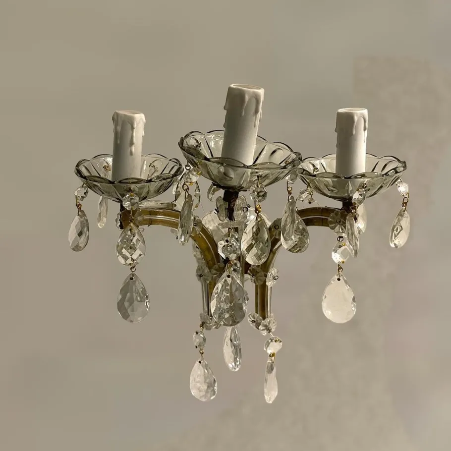 New Pamono Vintage Crystal and Murano Glass Sconces, 1960s, Set of 2