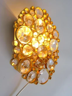 Best Pamono Vintage Crystal Wall Lamp in Gilded Brass from Palwa, 1950s