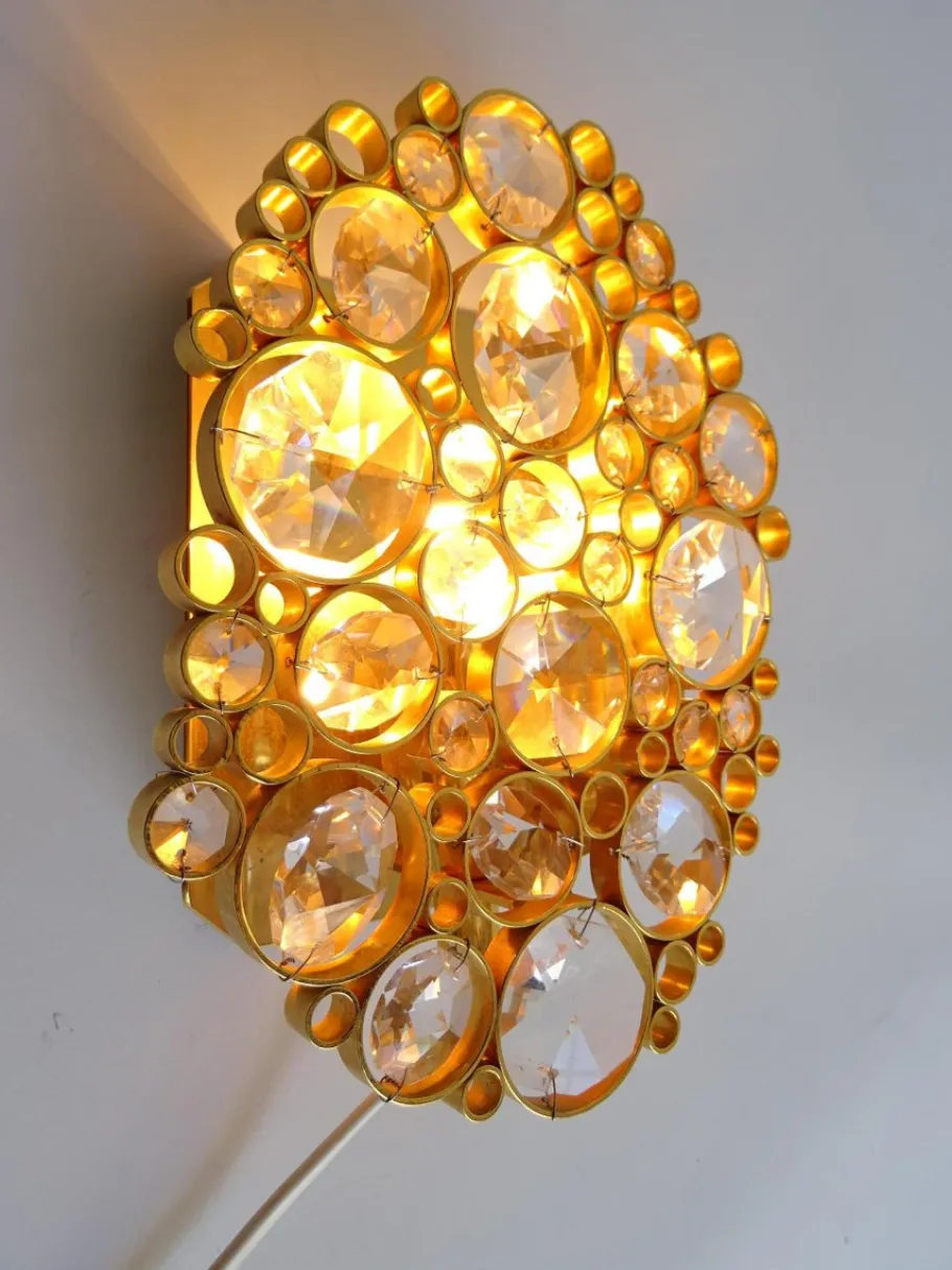 Best Pamono Vintage Crystal Wall Lamp in Gilded Brass from Palwa, 1950s