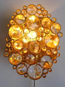 Best Pamono Vintage Crystal Wall Lamp in Gilded Brass from Palwa, 1950s