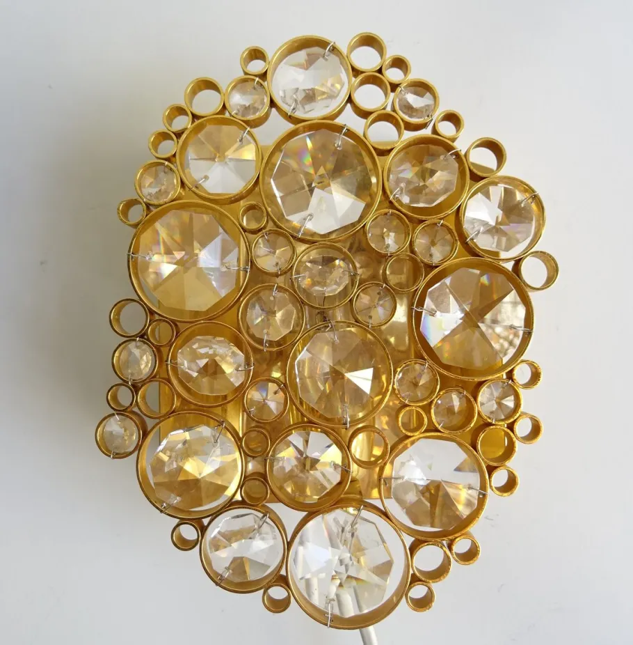 Best Pamono Vintage Crystal Wall Lamp in Gilded Brass from Palwa, 1950s