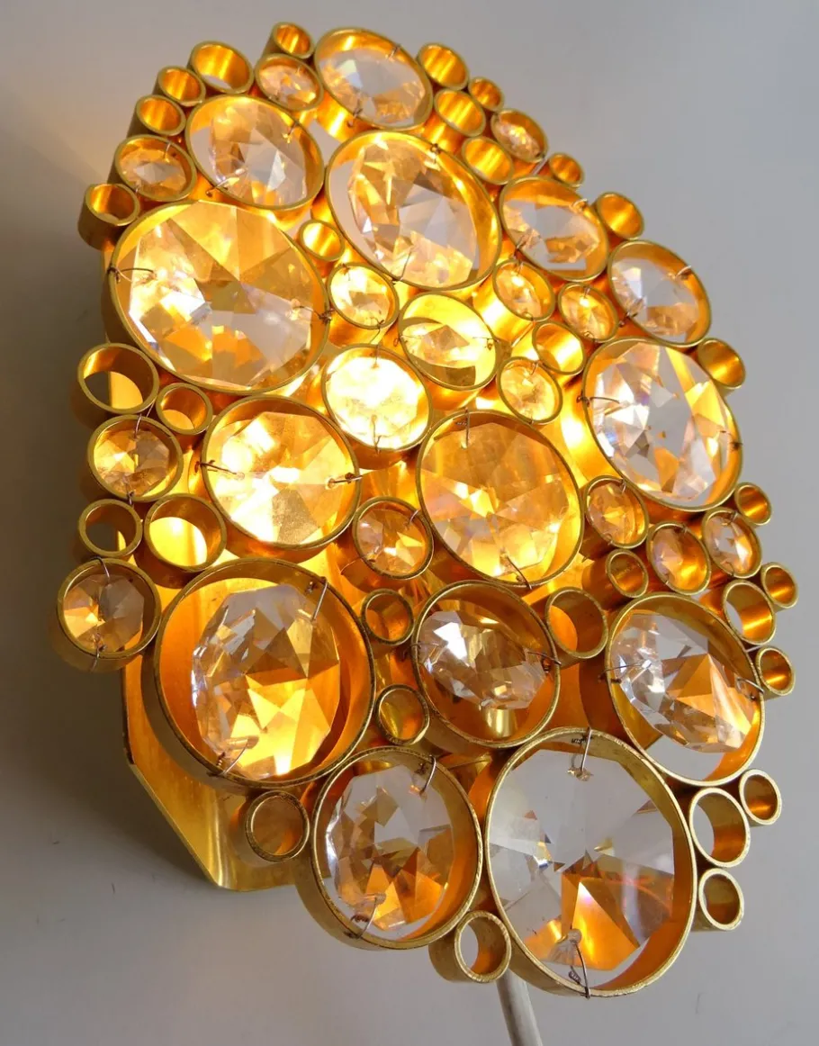 Best Pamono Vintage Crystal Wall Lamp in Gilded Brass from Palwa, 1950s