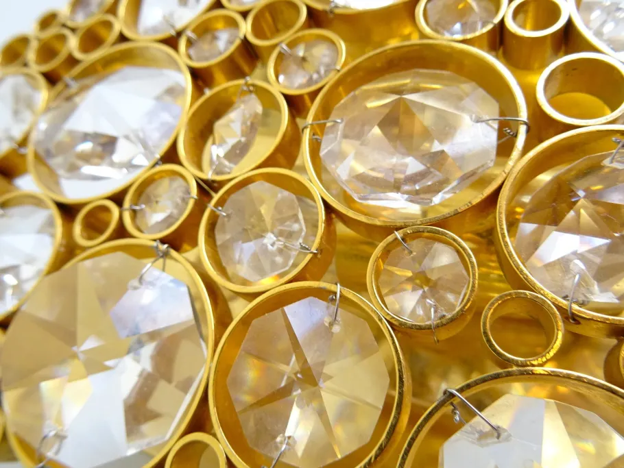 Best Pamono Vintage Crystal Wall Lamp in Gilded Brass from Palwa, 1950s