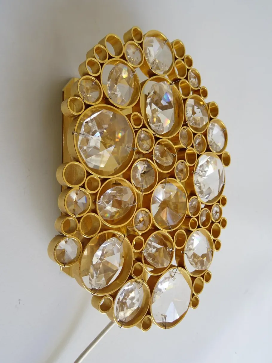 Best Pamono Vintage Crystal Wall Lamp in Gilded Brass from Palwa, 1950s