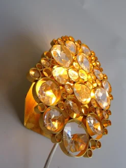 Best Pamono Vintage Crystal Wall Lamp in Gilded Brass from Palwa, 1950s