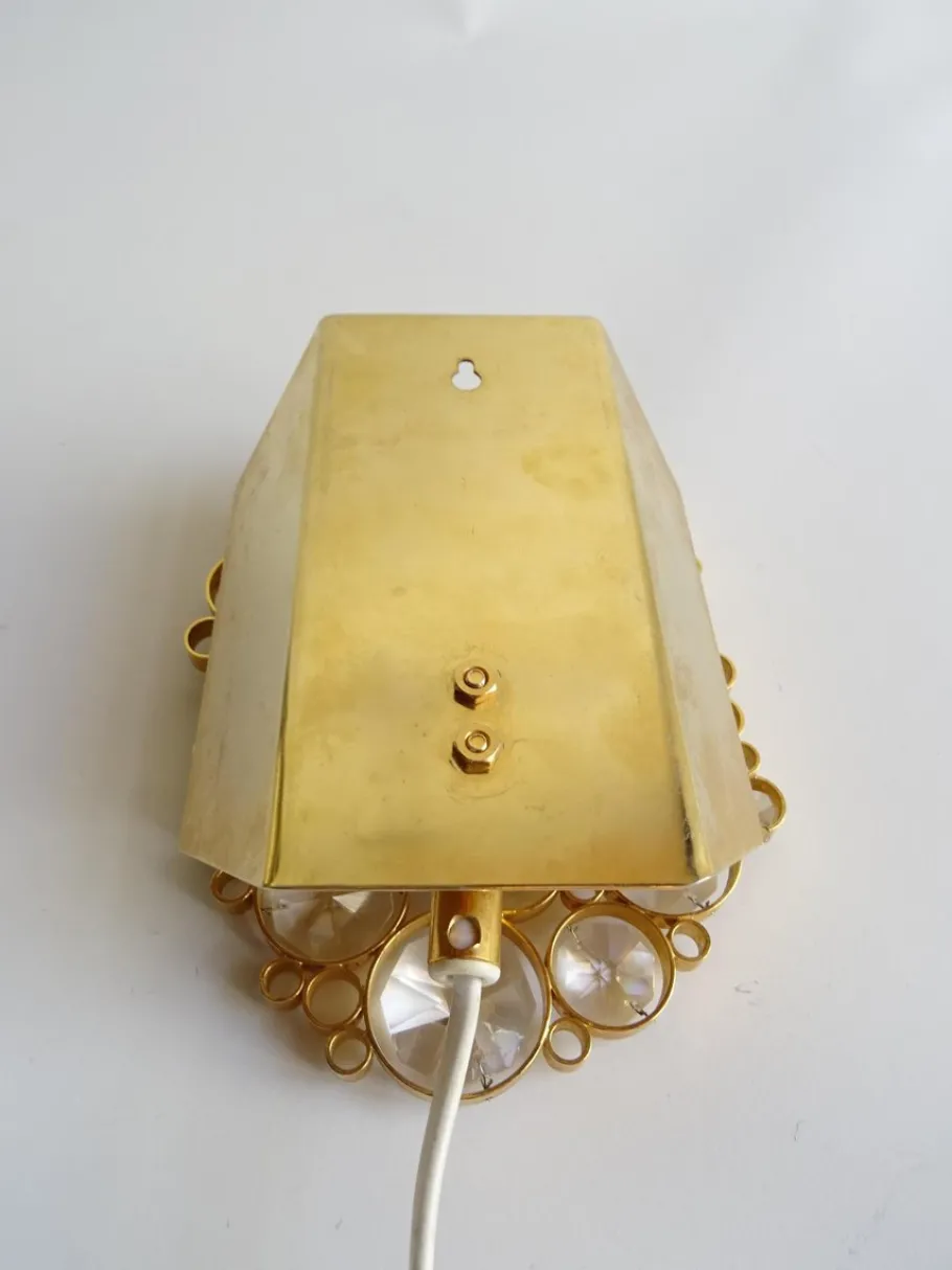 Best Pamono Vintage Crystal Wall Lamp in Gilded Brass from Palwa, 1950s