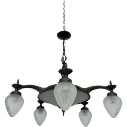 Best Pamono Vintage Cubist Bronze Chandelier, 1930s