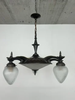 Best Pamono Vintage Cubist Bronze Chandelier, 1930s