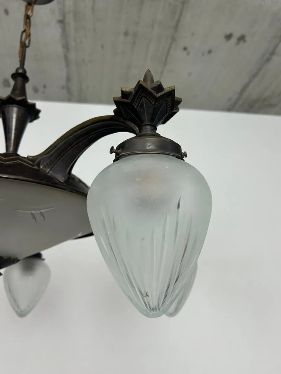 Best Pamono Vintage Cubist Bronze Chandelier, 1930s