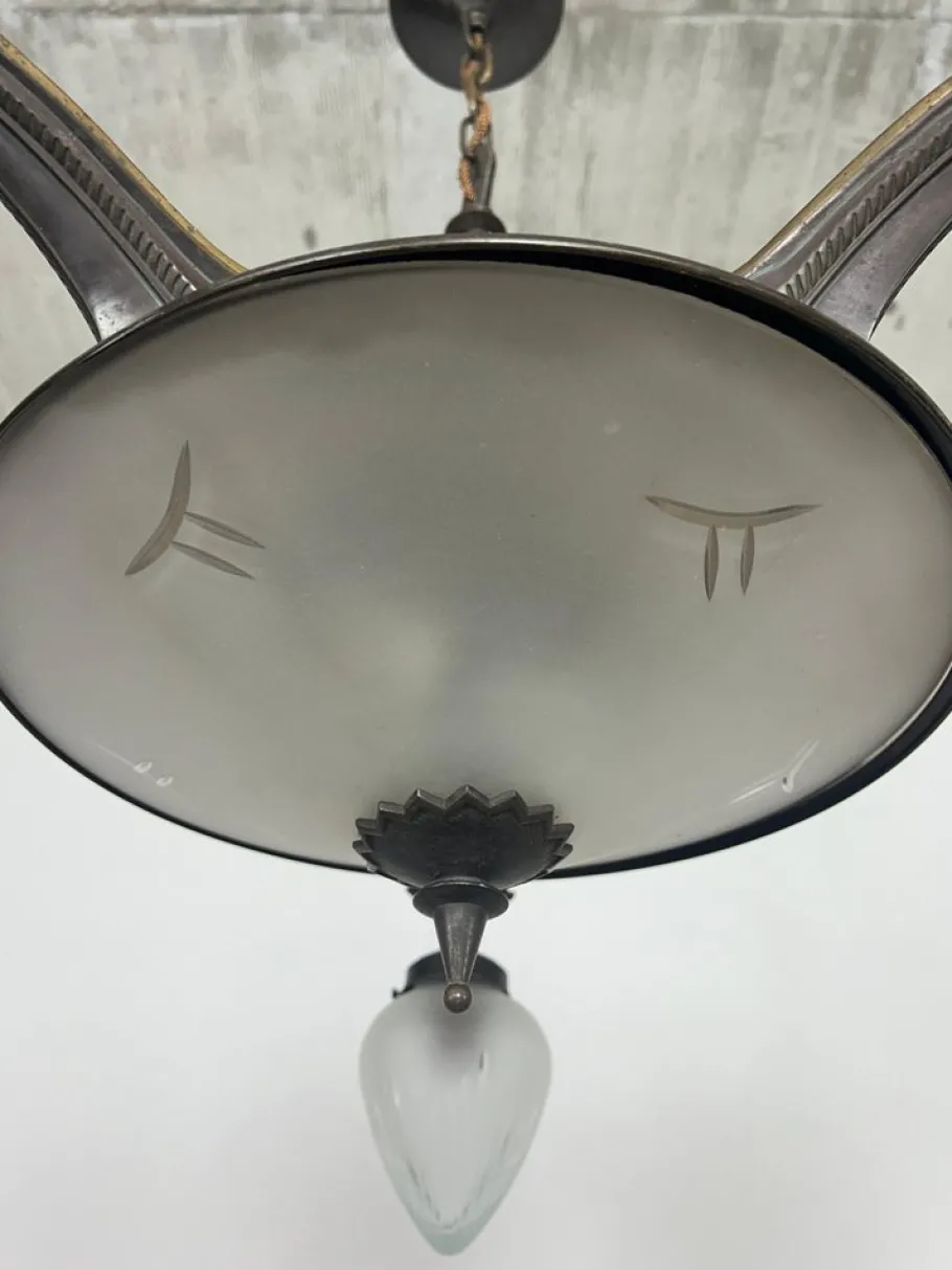 Best Pamono Vintage Cubist Bronze Chandelier, 1930s