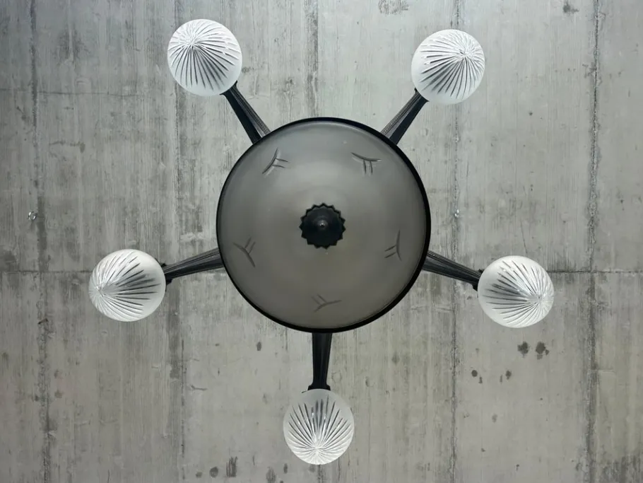 Best Pamono Vintage Cubist Bronze Chandelier, 1930s