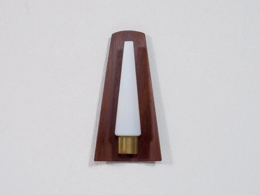 Best Pamono Vintage Danish Teak, Brass and Opaline Glass Wall Lamp