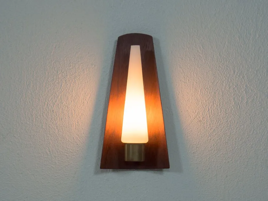 Best Pamono Vintage Danish Teak, Brass and Opaline Glass Wall Lamp