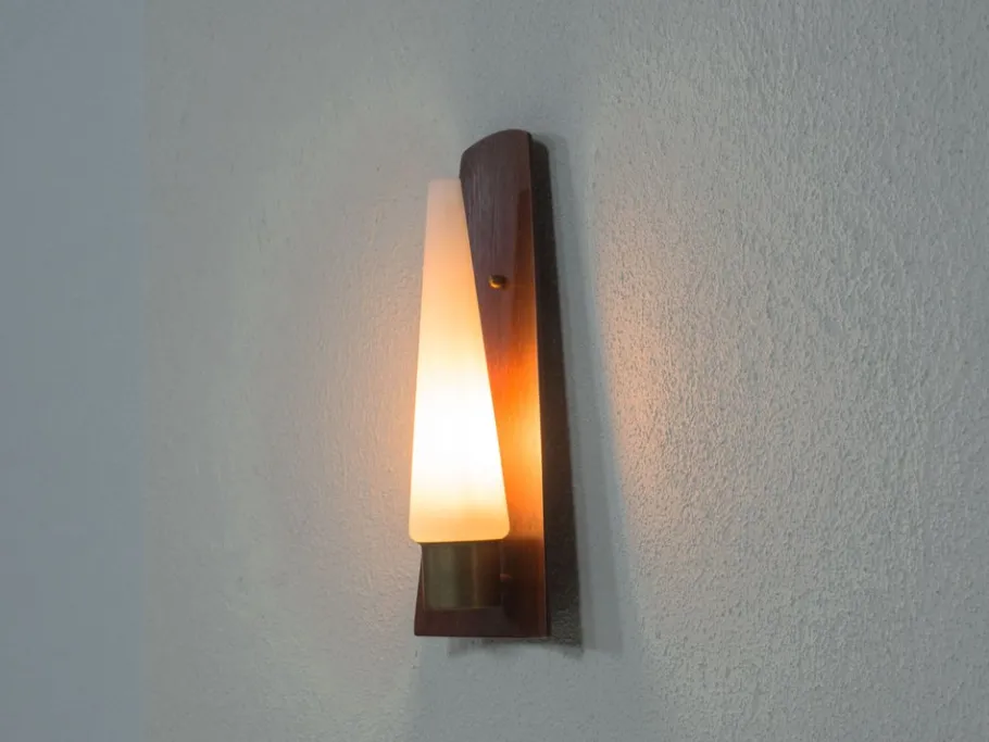 Best Pamono Vintage Danish Teak, Brass and Opaline Glass Wall Lamp