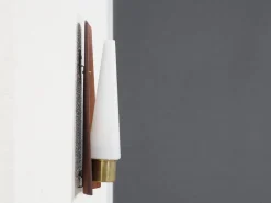 Best Pamono Vintage Danish Teak, Brass and Opaline Glass Wall Lamp