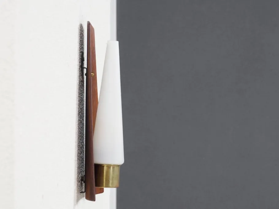 Best Pamono Vintage Danish Teak, Brass and Opaline Glass Wall Lamp