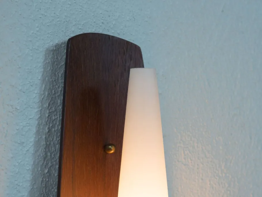 Best Pamono Vintage Danish Teak, Brass and Opaline Glass Wall Lamp