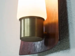 Best Pamono Vintage Danish Teak, Brass and Opaline Glass Wall Lamp