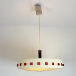 Clearance Pamono Vintage DDR UFO Lamp in White with Red Elements, 1970s