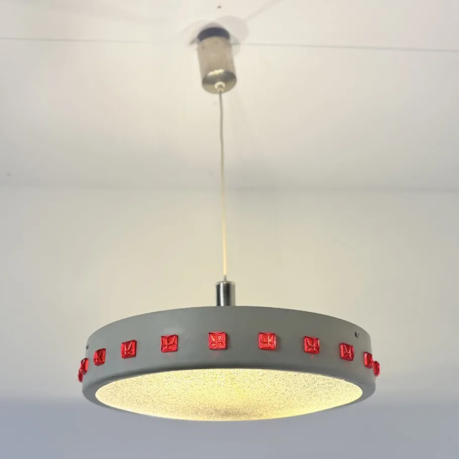 Clearance Pamono Vintage DDR UFO Lamp in White with Red Elements, 1970s