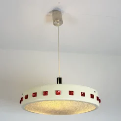 Clearance Pamono Vintage DDR UFO Lamp in White with Red Elements, 1970s