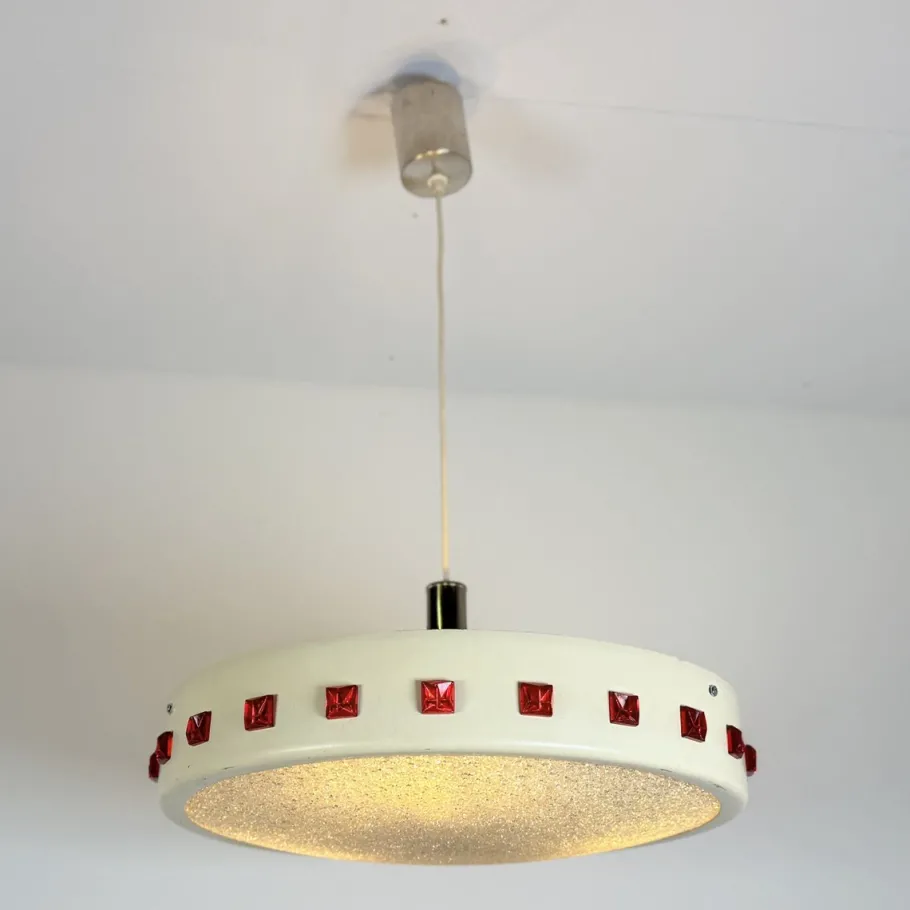Clearance Pamono Vintage DDR UFO Lamp in White with Red Elements, 1970s