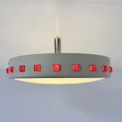 Clearance Pamono Vintage DDR UFO Lamp in White with Red Elements, 1970s